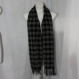 Twenty Degrees 20 Black Plaid Scarf Fringe Long